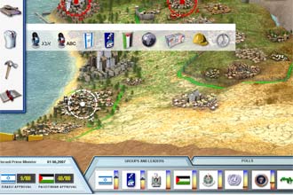 Em PeaceMaker, da Impact Games, o jogador manipula diplomatas e negociadores e o objetivo  firmar um acordo de paz no Oriente Mdio