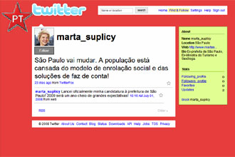 Página com nome de Marta Suplicy (PT) no miniblog Twitter não tem atualizações; assessoria de campanha da candidata diz ser falso