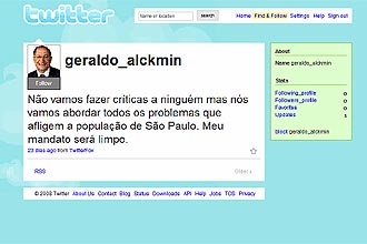 Suposta página do candidato do PSDB, Geraldo Alckmin, no Twitter; busca por votos de internautas extrapola sites oficiais