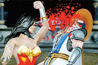Mulher-Maravilha soca Raiden em Mortal Kombat vs. DC Universe, que fez parte de estudo sobre games violentos e competitivos