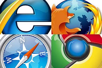 Outros navegadores além do Explorer, como Firefox, Chrome e Safari (em sentido horário) estão disponíveis para europeus