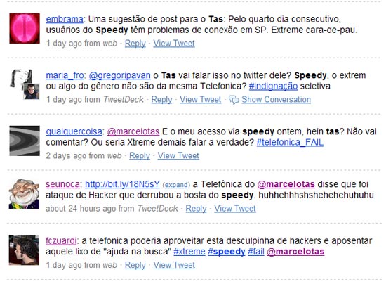 Usurios do Twitter direcionam mensagens sobre pane da Telefnica para o perfil de Marcelo Tas no microblog