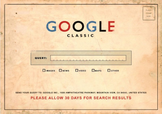 "Google Classic", que apela para a estética do gigante de buscas como se ele fosse usado durante os anos 1950