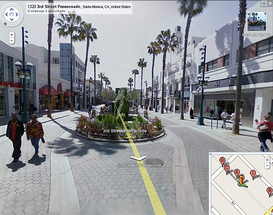 Imagem da Rua Promenade, na Califrnia, reproduzida pelo Google Street View; servio ganhou triciclo para chegar onde carros no vo