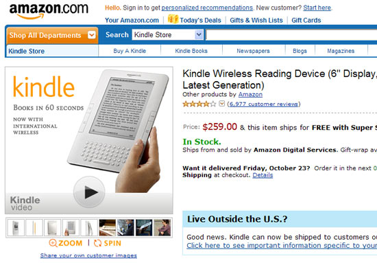 Kindle internacional passa a ser vendido a US$ 259, como era feito com versão 6 pol. só para EUA, que é extinta