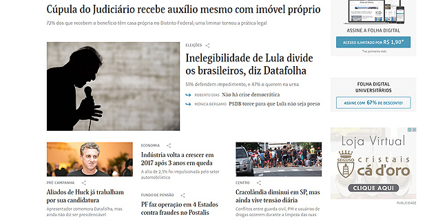 2018: Folha's new website includes a homepage along with sections that are entirely responsive regardless of the platform 