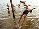 Crianas da etnia palicur nadam no rio Oiapoque, no Oiapoque (AP)
