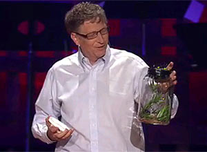 Bill Gates em 2009, em uma das palestras mais famosas do evento, quando liberou na sala mosquitos que transmitem malria