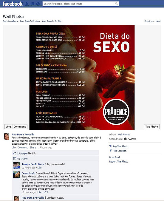Publicidade da Prudence no Facebook