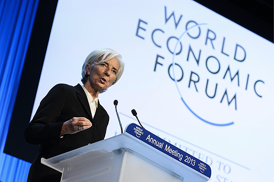 A diretora do Fundo Monetrio Internacional, Christine Lagarde, fala no Frum Econmico Mundial em Davos
