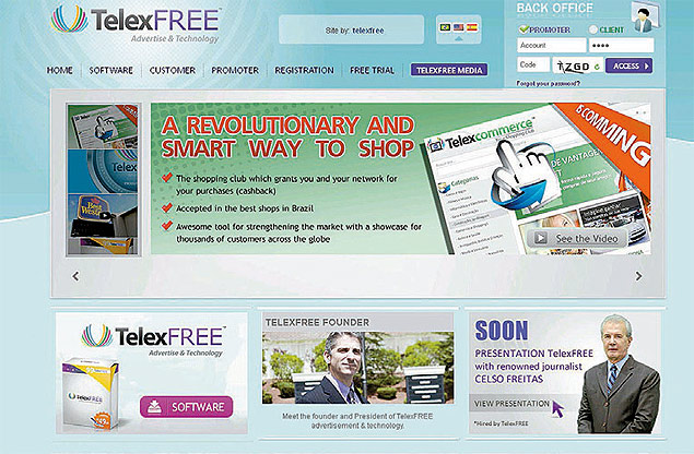 Site da empresa TelexFree, que se apresenta como fornecedora de serviços de voz