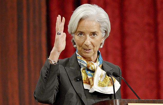A diretora do FMI (Fundo Monetrio Internacional), Christine Lagarde, discursa em evento em Nova York