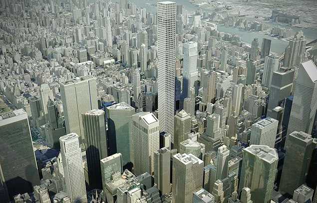 Projeo artstica do 432 Park Avenue, em Nova York; torre de 84 andares e apenas 114 apartamentos ser o maior edifcio residencial do Ocidente