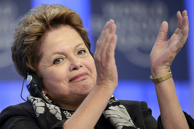 A presidente Dilma Rousseff durante discurso no Frum Econmico Mundial, em Davos, Sua