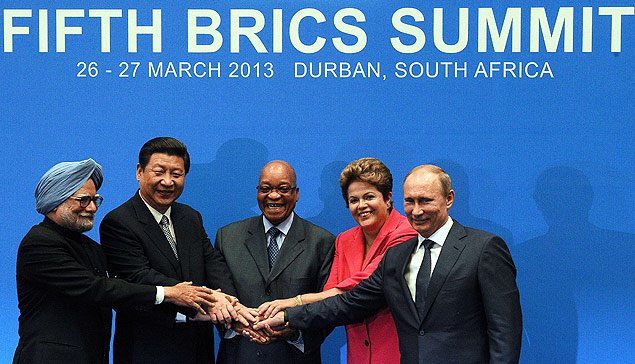 Manmohan Singh (ndia), Xi Jinping (China), Jacob Zuma (frica do Sul), Dilma Rousseff (Brasil) e Putin (Rssia)