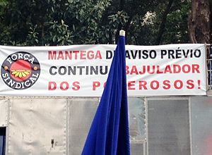 Protesto da Fora Sindical contra Guido Mantega (Fazenda), durante reunio do ministro com empresrios na CNI