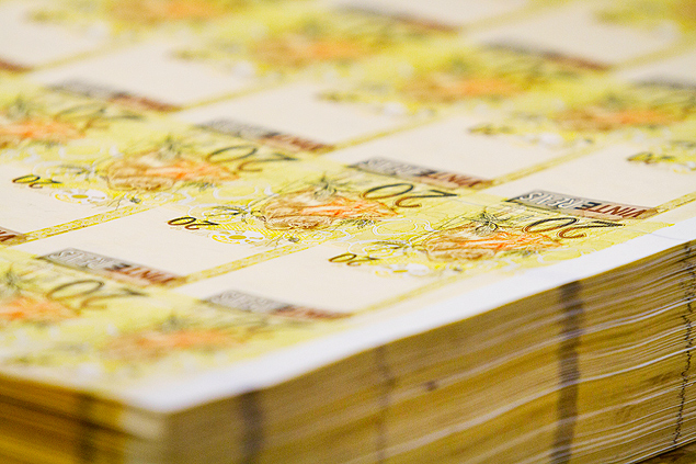 Notas de R$ 20 so impressas na Casa da Moeda do Brasil, no Rio de Janeiro