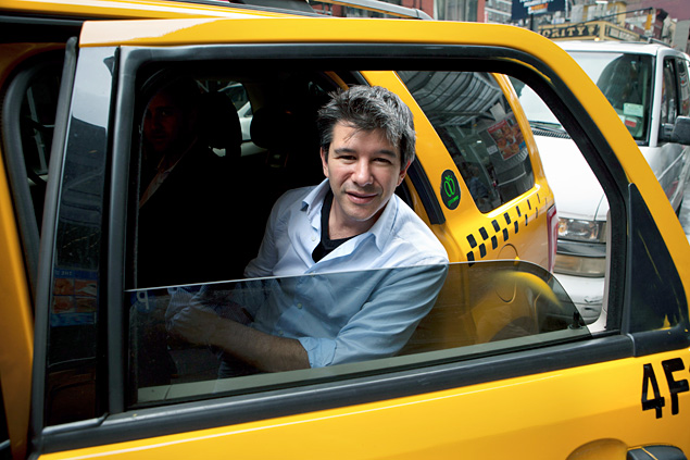 Travis Kalanick, criador do aplicativo para chamada de caronas Uber, em txi chamado a partir da ferramenta 
