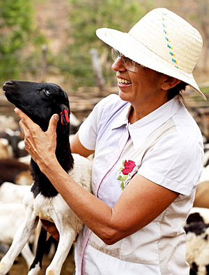 Produtora Irian Custdio, que cria cordeiros em Tau (CE)
