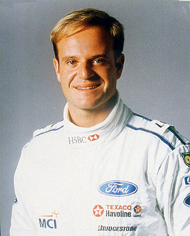 O piloto brasileiro Rubens Barrichello, quando corria pela equipe Stewart, com patrocnio do HSBC