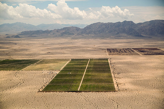 Viso area de um campo que pertence a Cadiz Inc., no deserto de Mojave