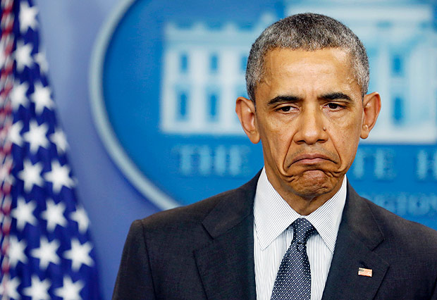 U.S. President Barack Obama reacts to a question while delivering remarks on the economy in the White House press briefing room in Washington April 5, 2016. REUTERS/Gary Cameron - TPX IMAGES OF THE DAY ORG XMIT: WAS107