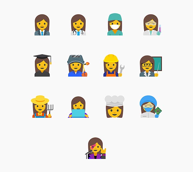 This image provided by Google shows proposed female emojis. Google said it wants to create a new set "with a goal of highlighting the diversity of women's careers and empowering girls everywhere." (Google via AP) ORG XMIT: NY114