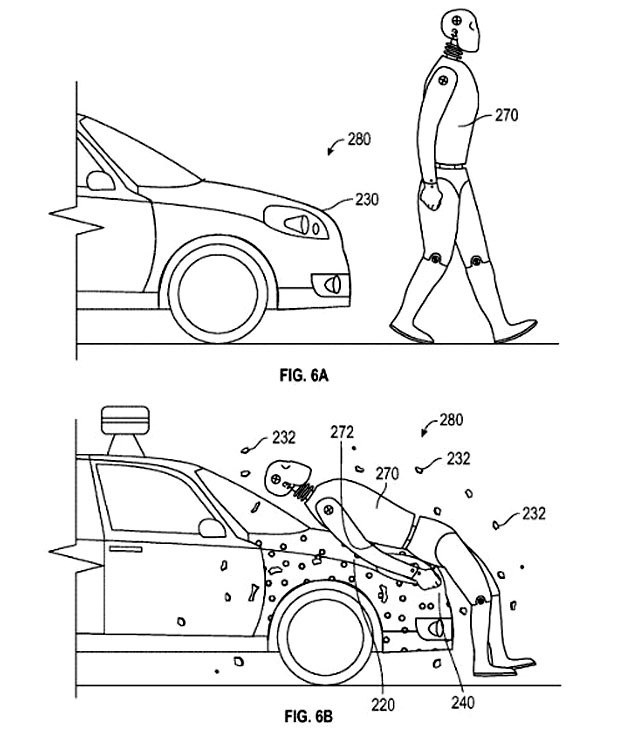 This diagram from a patent granted May 17 to Google shows how a pedestrian hit by a self-driving car