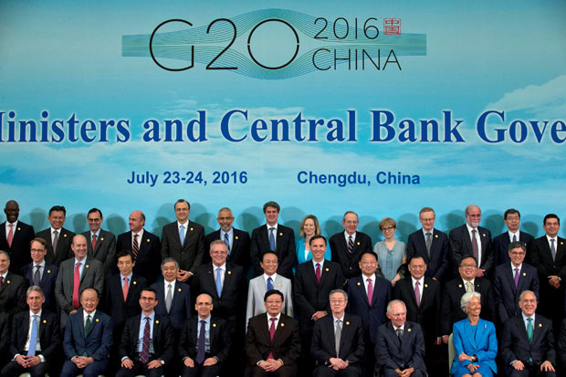 Participantes da reunio de ministros das Finanas e presidentes de bancos centrais do G20