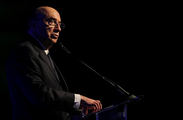 Brazil's Finance Minister Henrique Meirelles speaks at a lunch meeting with bankers in Sao Paulo