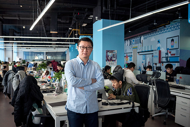 Ma Baoli, the founder of Blued, China's biggest gay dating app - with three million active users - in the company's office in Beijing, Nov. 2, 2016. For 16 years, Ma hid his life as a gay man from his family. Now, as attitudes shift, he sees a lucrative business opportunity. (Adam Dean/The New York Times)