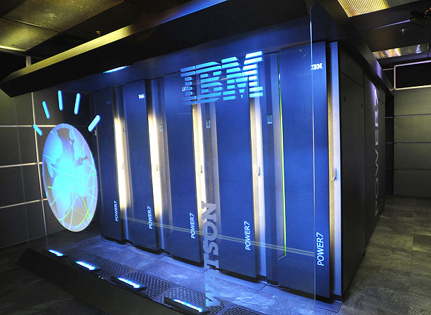 FILE - This Jan. 13, 2011 file photo provided by IBM shows the IBM computer system known as Watson at IBM's T.J. Watson research center in Yorktown Heights, N.Y. IBM on Wednesday, Oct. 8, 2014 gave details about new projects for its Watson cognitive computing software as it opened its New York headquarters. (AP Photo/IBM, File) ORG XMIT: NYBZ143