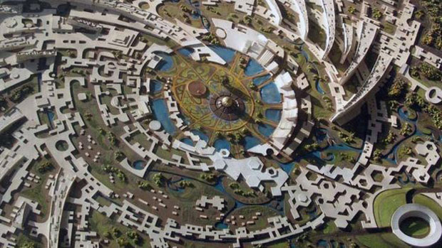 O arquiteto francs Roger Anger desenhou Auroville no formato de uma galxia, em que vrias 