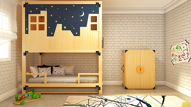 Mobilirio de quarto infantil feito com madeira de reflorestamento da empresa Viscondesconde, de SP