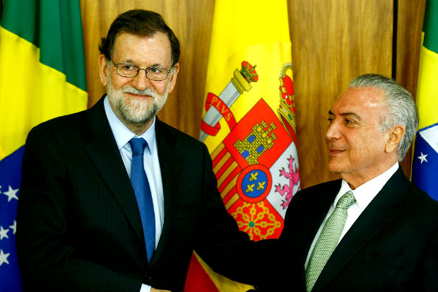 Primeiro-ministro da Espanha, Mariano Rajoy, e o presidente Michel Temer no Palcio do Planalto