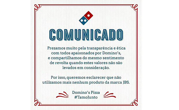 Comunicado da Domino's 