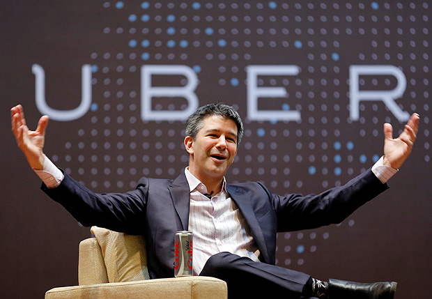 O ento presidente da Uber Travis Kalanick em evento para estudantes indianos em 2016