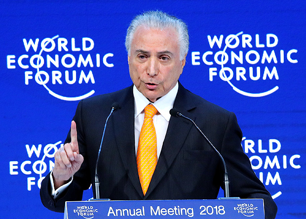 Brazil's President Michel Temer gestures as he speaks during the World Economic Forum (WEF) annual meeting in Davos, Switzerland January 24, 2018 REUTERS/Denis Balibouse ORG XMIT: DAV32