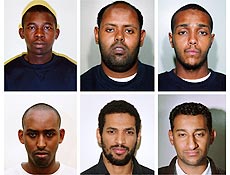 Acima, os seis acusados por uma tentativa fracassada de atentado em Londres