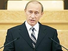 O presidente russo, Vladimir Putin, durante conferncia anual ocorrida no Kremlin