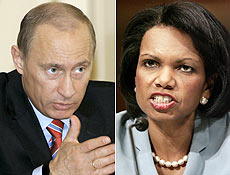 Vladimir Putin e Condoleeza Rice se comprometeram a abaixar tom das crticas