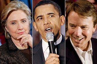 Hillary Clinton, Barack Obama e John Edwards seguem na liderana pela nomeao do Partido Democrata, segundo pesquisas