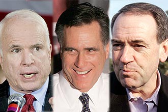 Os republicanos John McCain, Mitt Romney e Mike Huckabee ultrapassaram o favorito Giuliani e lideram as intenes de voto