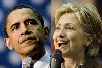 Os rivais democratas Barack Obama e Hillary Clinton; Mississippi vira palco de disputa do partido
