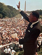 Reverendo Martin Luther King Jr. durante discurso "Eu tenho um sonho",em Washington (EUA)