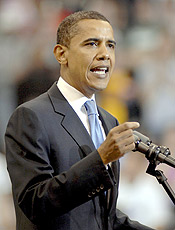 MSP06 - ST. PAUL (EEUU), 03/06/08.- El senador por Illinois y candidato demócrata a la Presidencia de Estados Unidos, Barack Obama, habla hoy, 3 de junio de 2008, durante un acto de campaña en el Xcel Center de St. Paul, Minnesota (EEUU). Obama consiguió este martes los 2.118 delegados necesarios para asegurar la candidatura presidencial por su partido, tras cinco meses de competencia con la senadora por Nueva York, Hillary Clinton EFE/CRAIG LASSIG