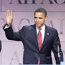 O provável candidato democrata Barack Obama durante discurso a judeus em Washington