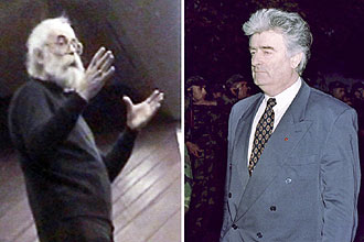 Montagem mostra foto recente do ex-líder sérvio-bósnio Radovan Karadzic e imagem dele em 1995; ele foi preso na Sérvia