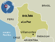 Mapa de Villamontes na Bolívia.