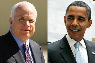 Montagem mostra os candidatos  Presidncia dos Estados Unidos, John McCain (republicano,  esq.) e Barack Obama (democrata)